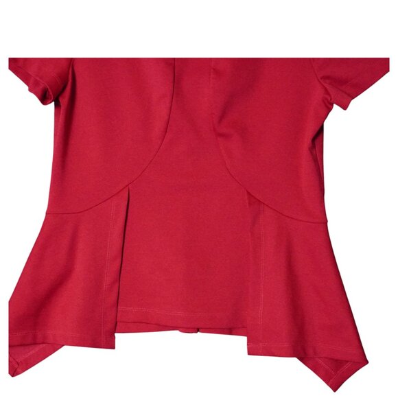 BCBGMaxAzaria Raspberry Red Short Sleeve Knit Peplum Top - Picture 3 of 7